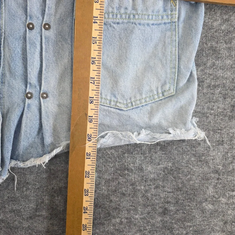 Free People Dillon Jacket Womens Medium Blue Denim Distressed Frayed Raw‎ Hem - Picture 15 of 16